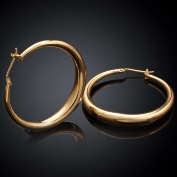 18K Gold Plated Round Hoop Earrings Italy New - Picture 2 of 3